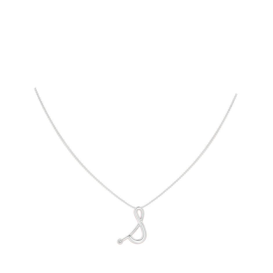 2mm HSI2 Bezel Set Diamond Lowercase "S" Initial Pendant in P950 Platinum body-neck