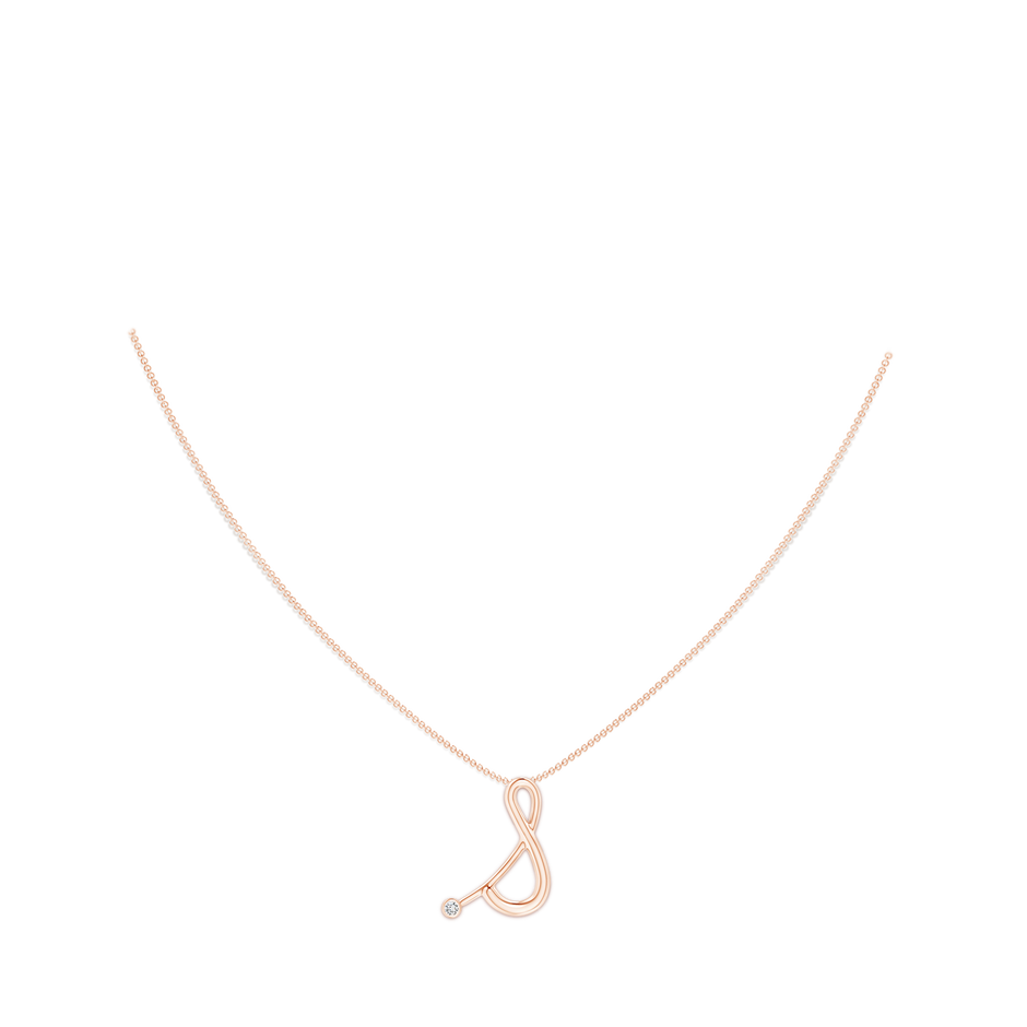 2mm HSI2 Bezel Set Diamond Lowercase "S" Initial Pendant in Rose Gold body-neck