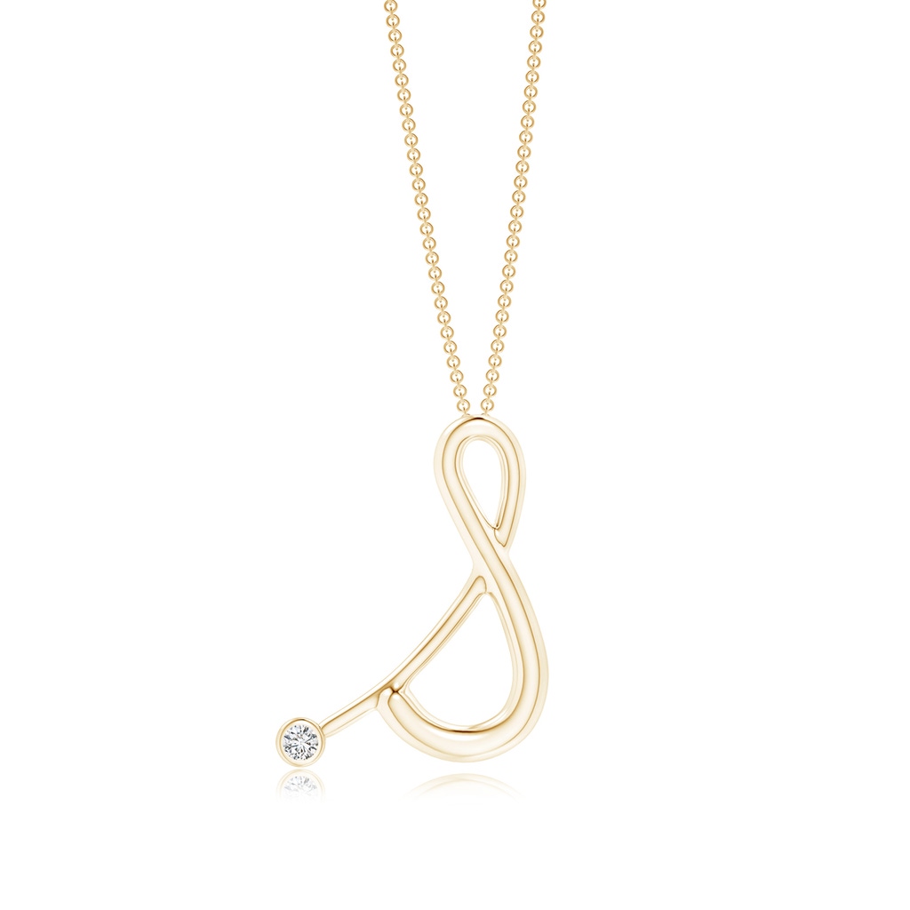 2mm HSI2 Bezel Set Diamond Lowercase "S" Initial Pendant in Yellow Gold
