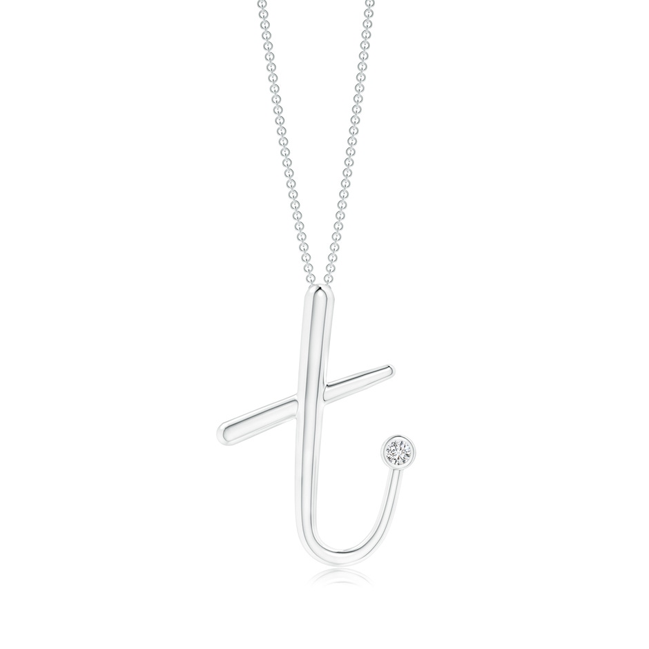 2mm HSI2 Bezel Set Diamond Lowercase "T" Initial Pendant in White Gold 