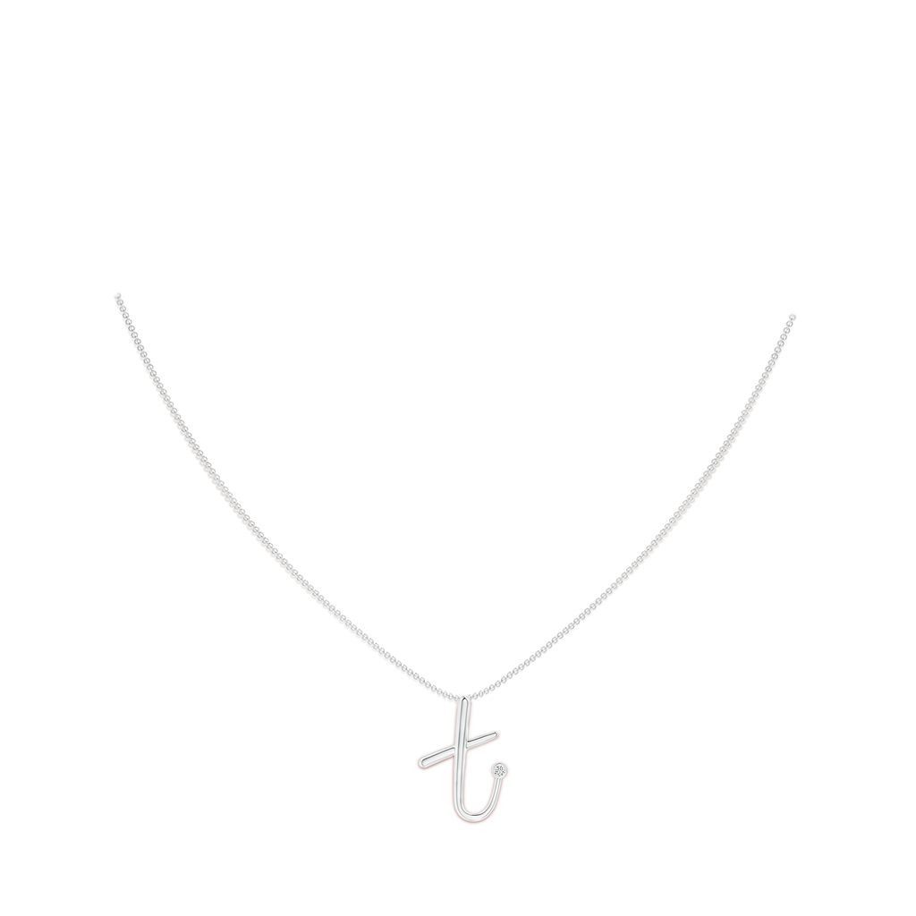 2mm HSI2 Bezel Set Diamond Lowercase "T" Initial Pendant in White Gold Body-Neck