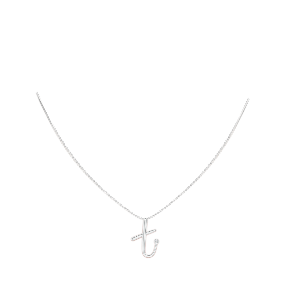 2mm HSI2 Bezel Set Diamond Lowercase "T" Initial Pendant in White Gold body-neck