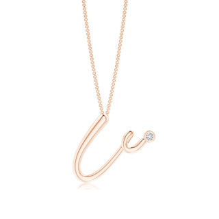 2mm HSI2 Bezel Set Diamond Lowercase "U" Initial Pendant in Rose Gold