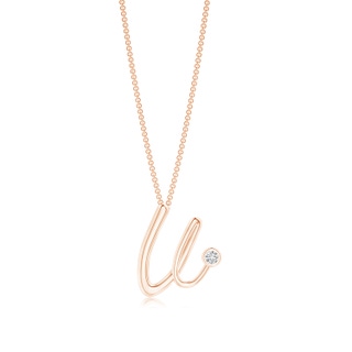 2mm HSI2 Bezel Set Diamond Lowercase "V" Initial Pendant in Rose Gold