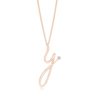 2mm HSI2 Bezel Set Diamond Lowercase "Y" Initial Pendant in Rose Gold