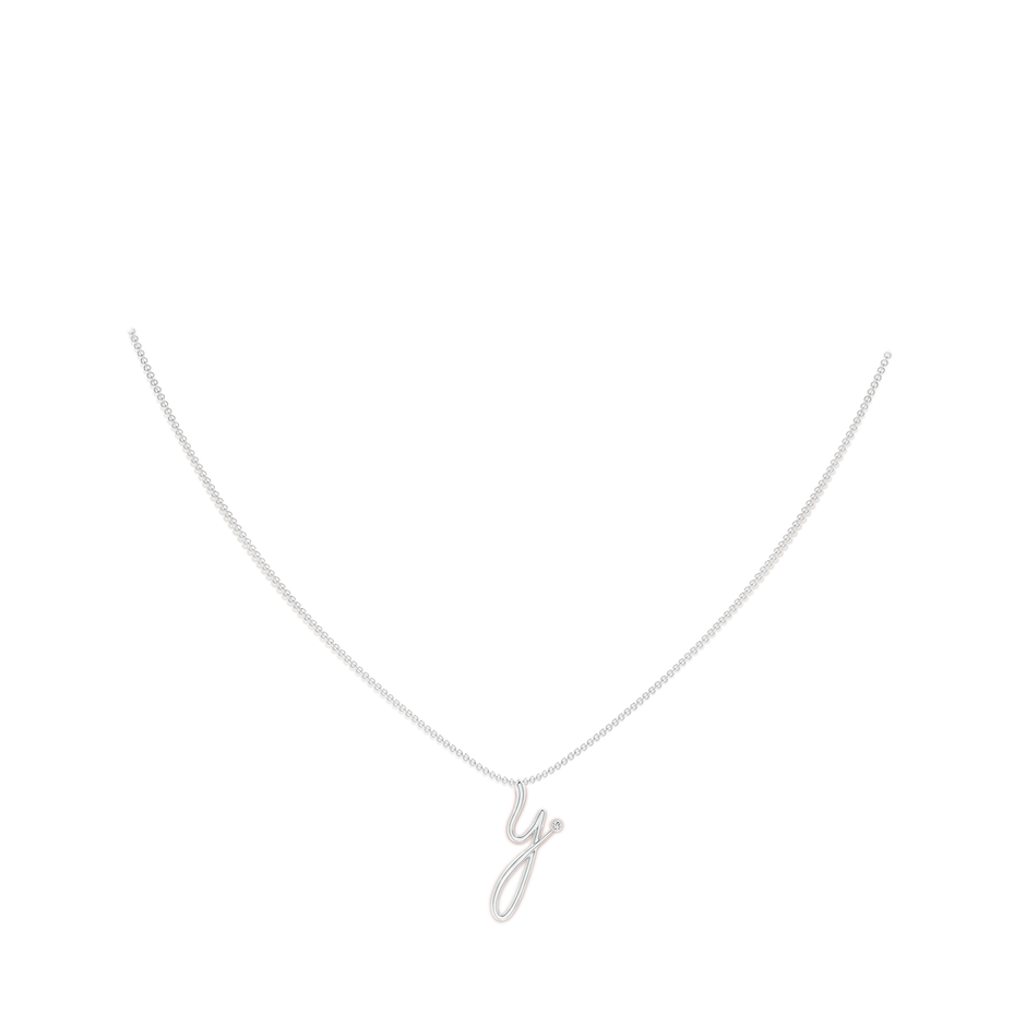 2mm HSI2 Bezel Set Diamond Lowercase "Y" Initial Pendant in White Gold body-neck