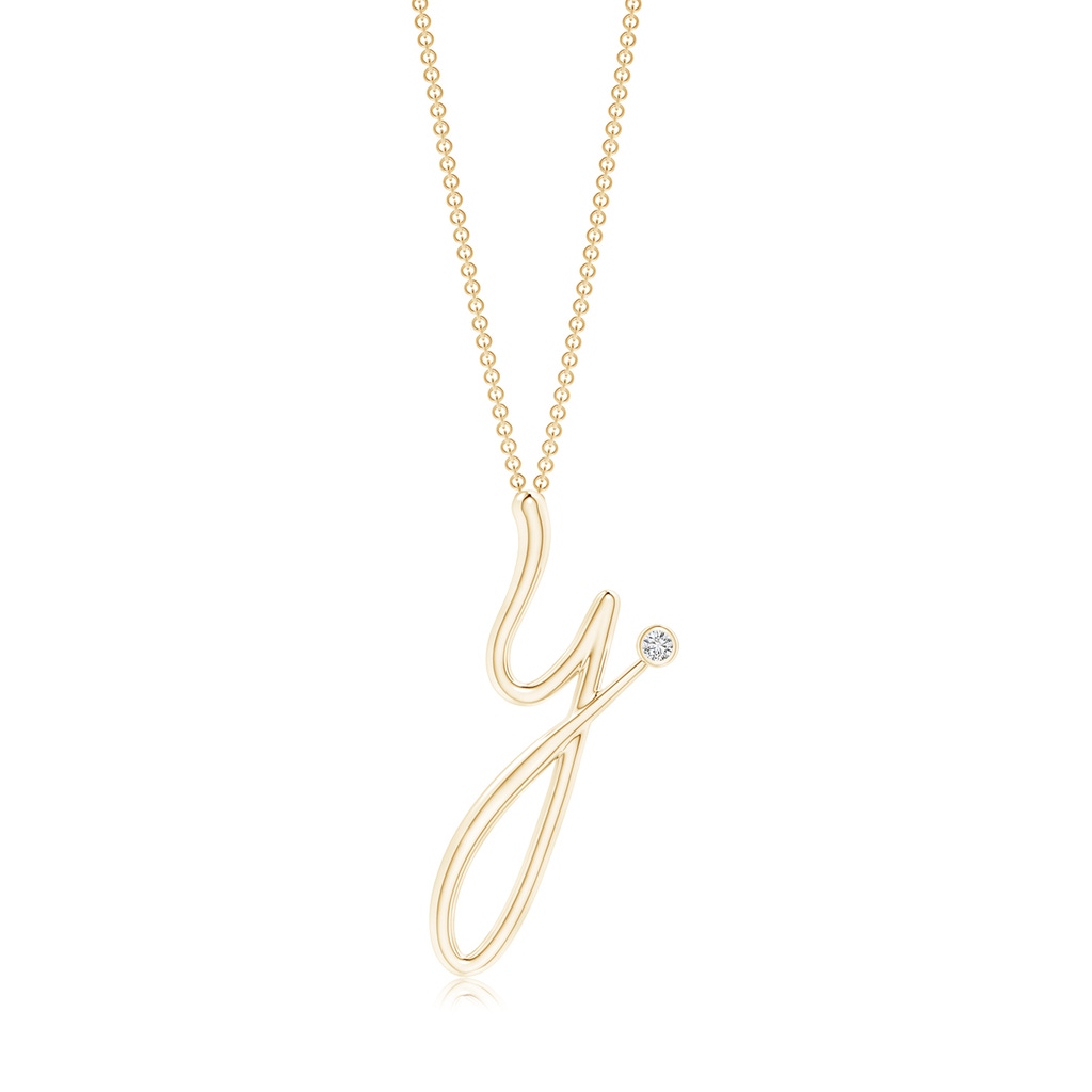 2mm HSI2 Bezel Set Diamond Lowercase "Y" Initial Pendant in Yellow Gold