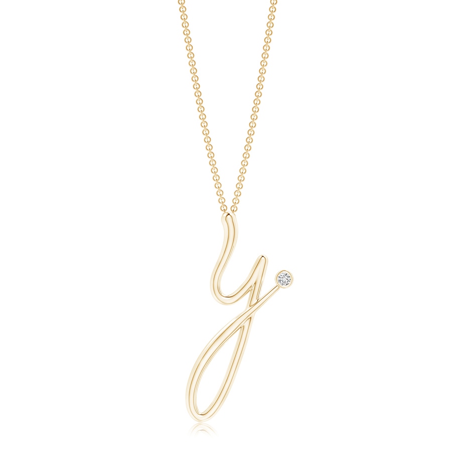 2mm HSI2 Bezel Set Diamond Lowercase "Y" Initial Pendant in Yellow Gold 