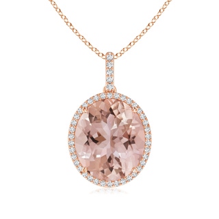 14x12mm AAA Morganite Cocktail Pendant with Diamond Halo in Rose Gold