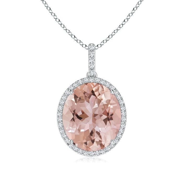 14x12mm AAA Morganite Cocktail Pendant with Diamond Halo in White Gold