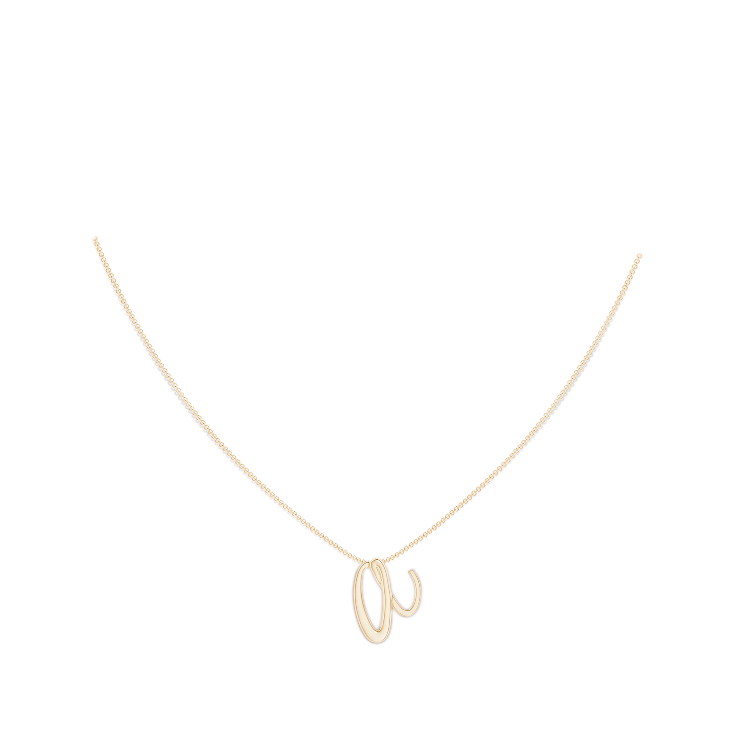 Lowercase "A" Initial Pendant in Yellow Gold - body_neck