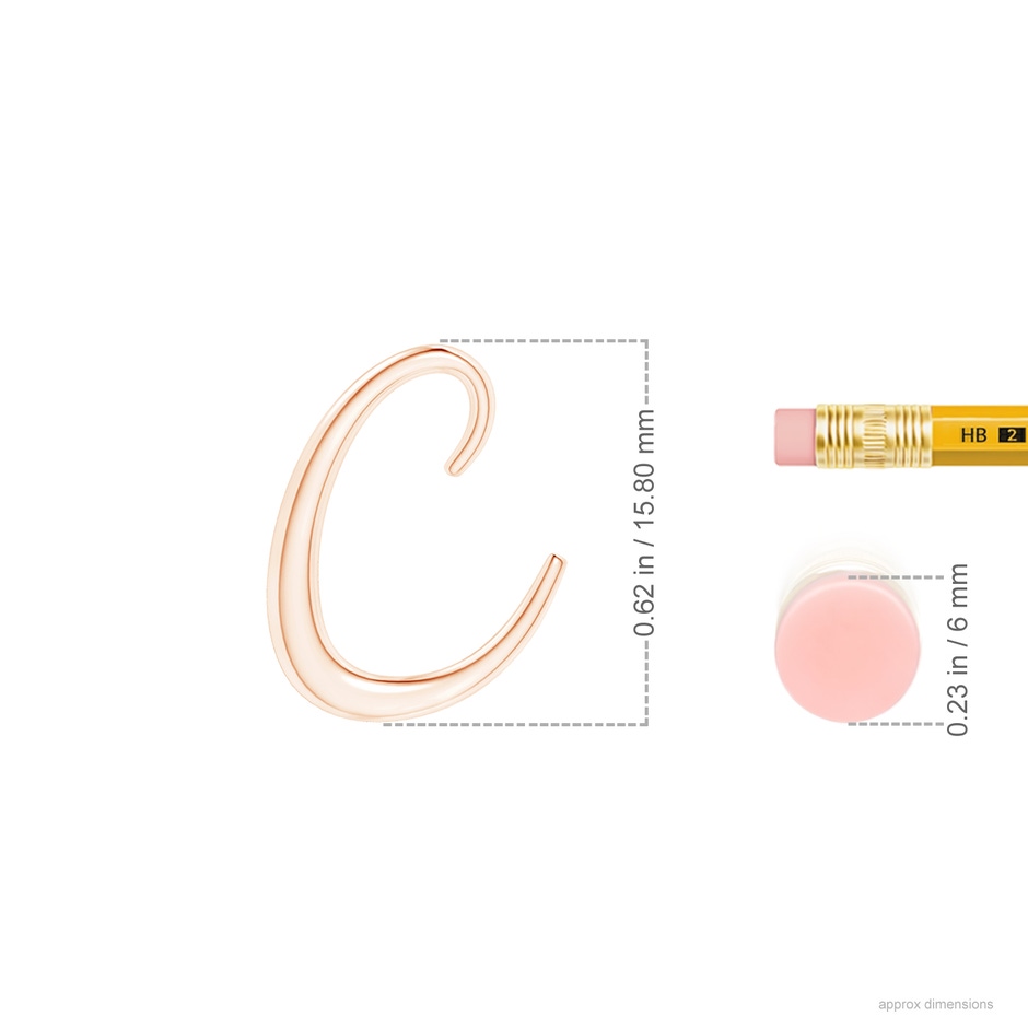 Lowercase "C" Initial Pendant in 10K Rose Gold ruler