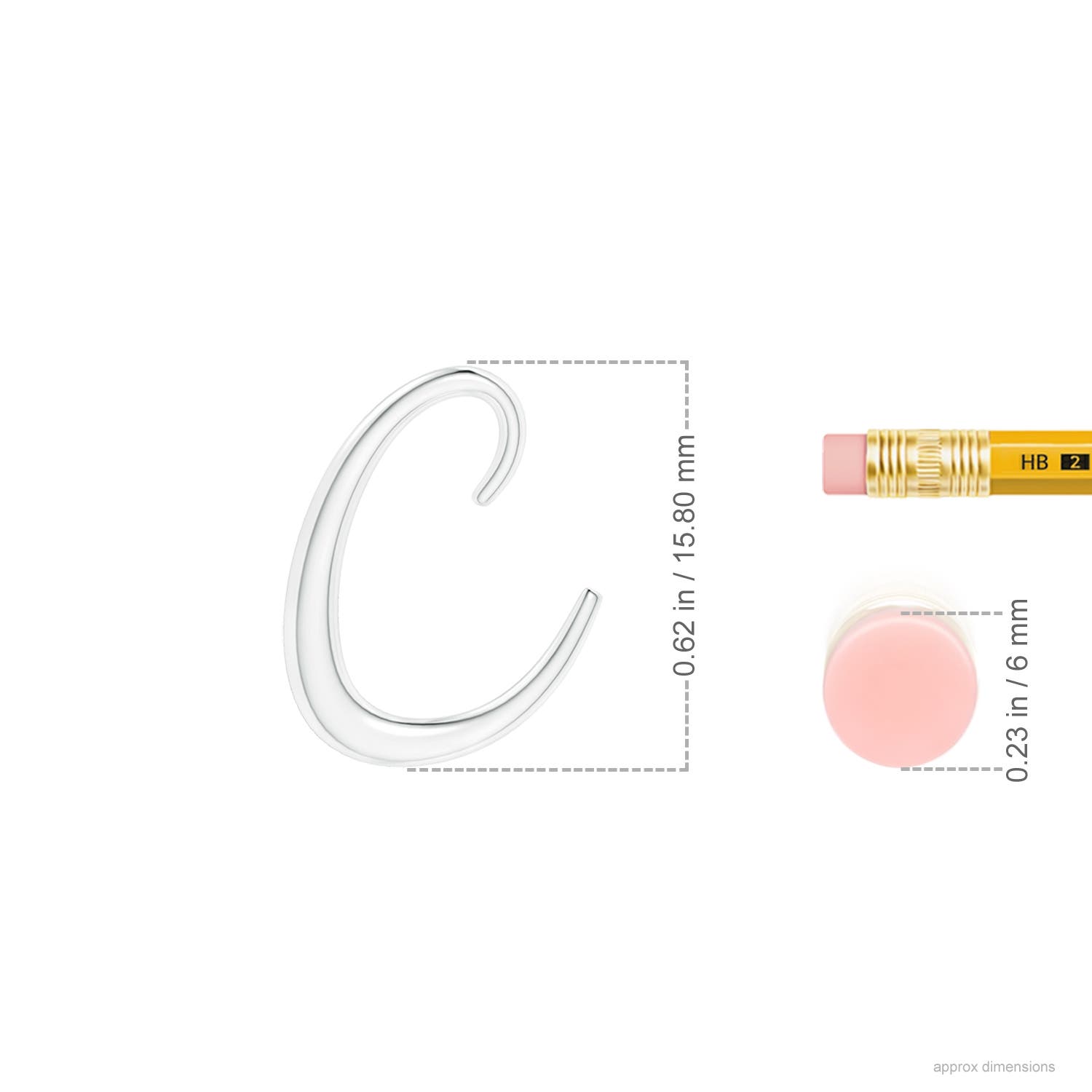 Lowercase "C" Initial Pendant in P950 Platinum - ruler