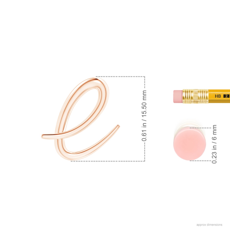 Lowercase "E" Initial Pendant in 10K Rose Gold ruler