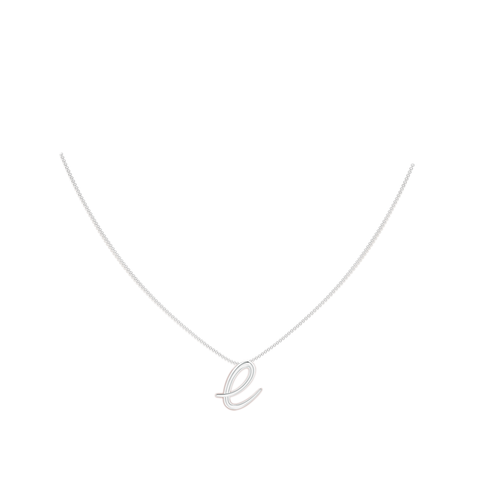 Lowercase "E" Initial Pendant in White Gold body-neck