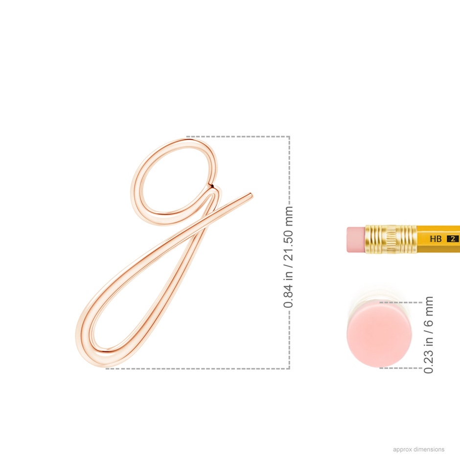 Lowercase "G" Initial Pendant in 10K Rose Gold ruler