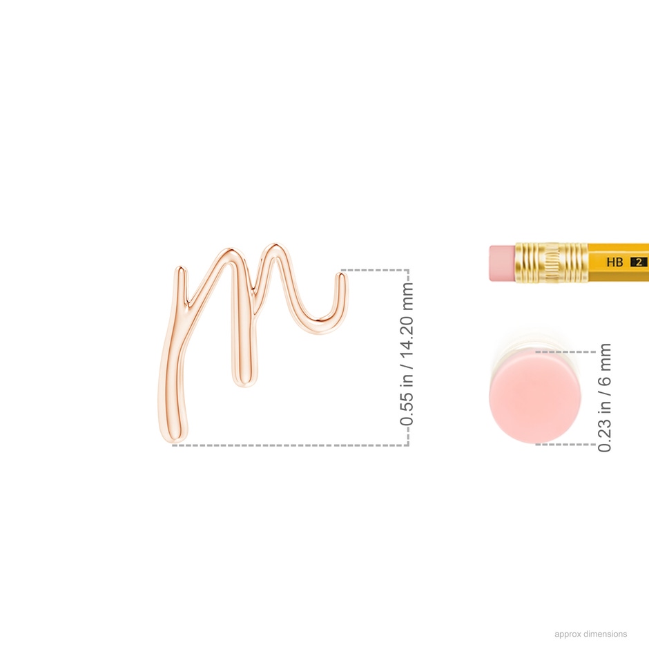 Lowercase "M" Initial Pendant in 10K Rose Gold ruler