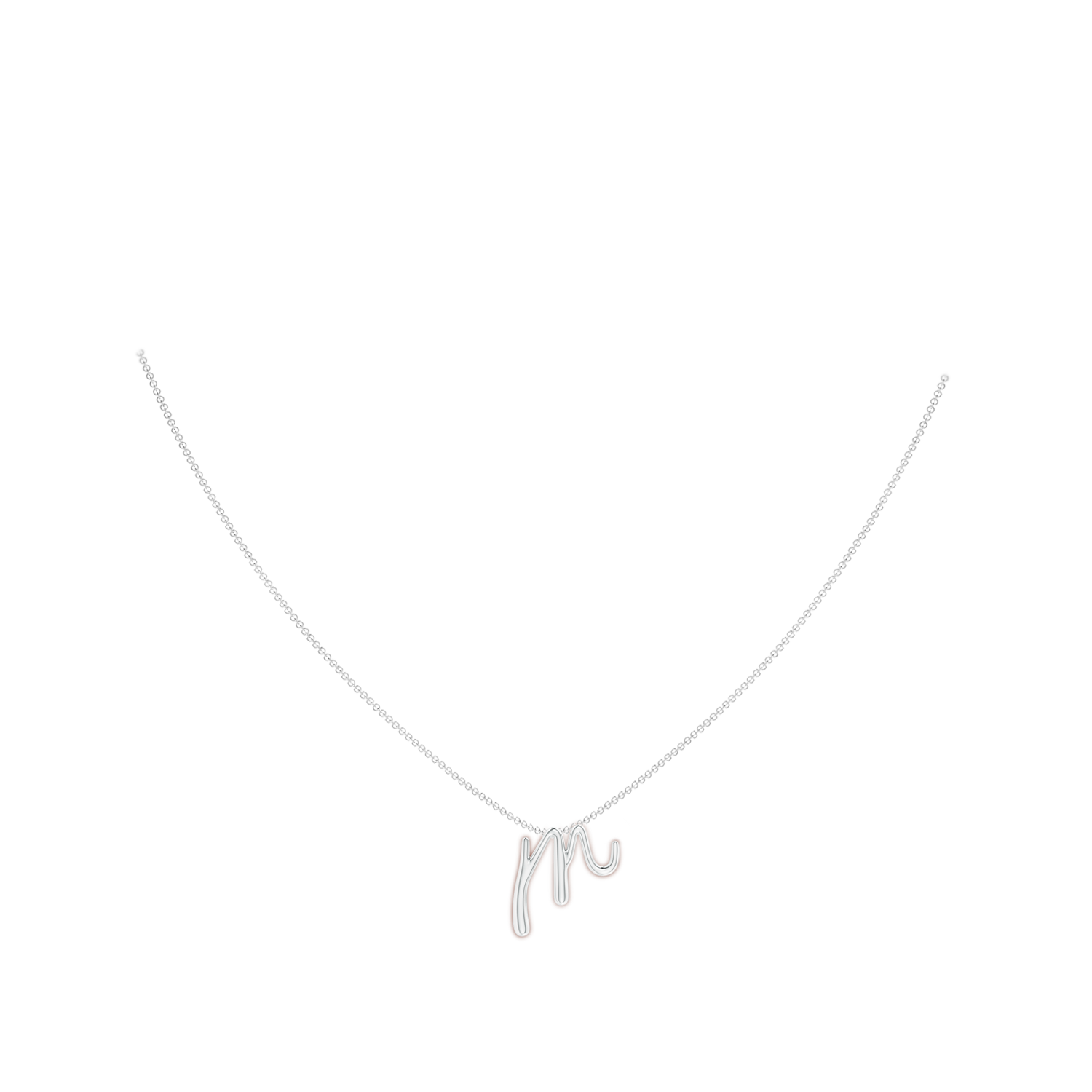 Lowercase "M" Initial Pendant in White Gold - body_neck