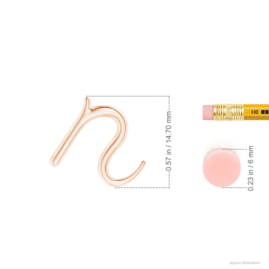 Lowercase "N" Initial Pendant in 10K Rose Gold ruler