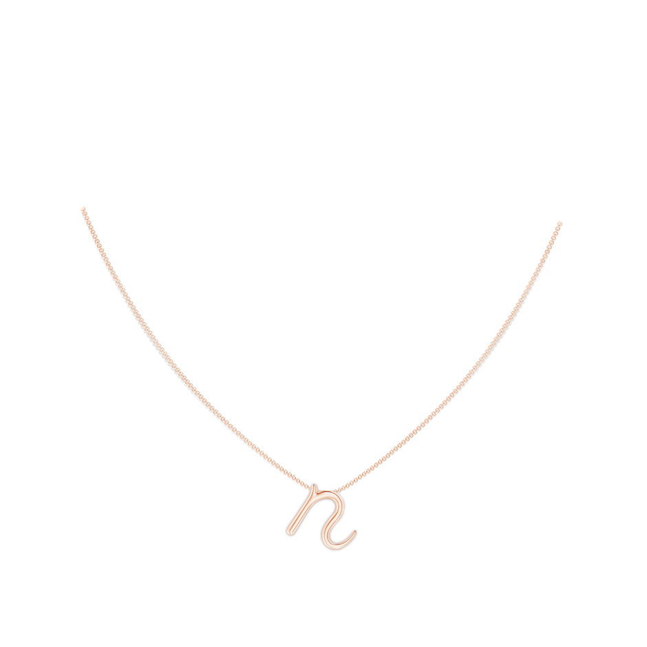 Lowercase "N" Initial Pendant in Rose Gold Body-Neck