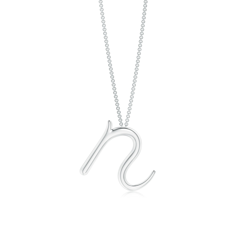 Lowercase "N" Initial Pendant in White Gold 