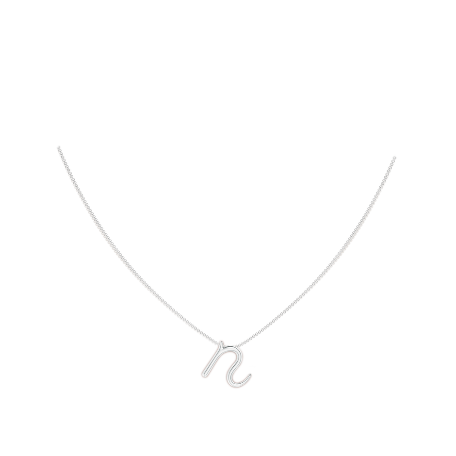 Lowercase "N" Initial Pendant in White Gold Body-Neck