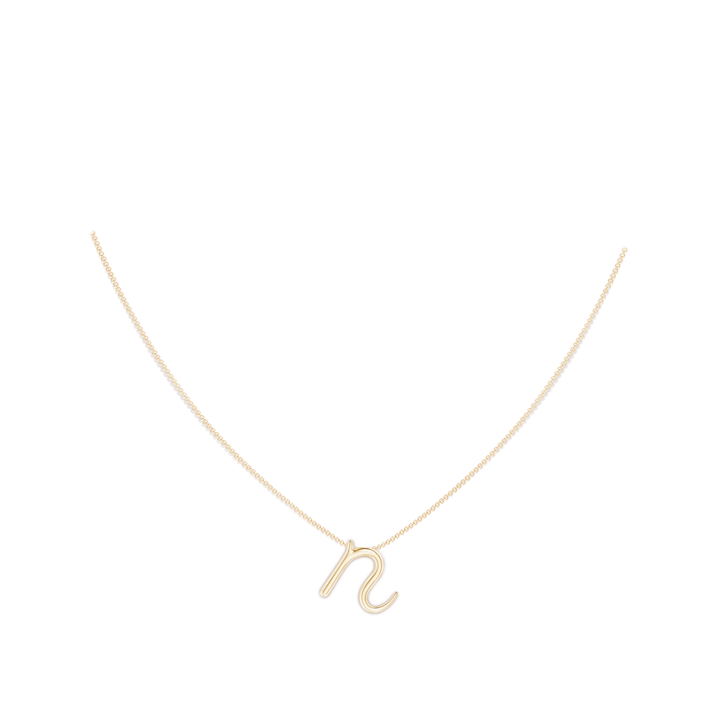 Lowercase "N" Initial Pendant in Yellow Gold Body-Neck