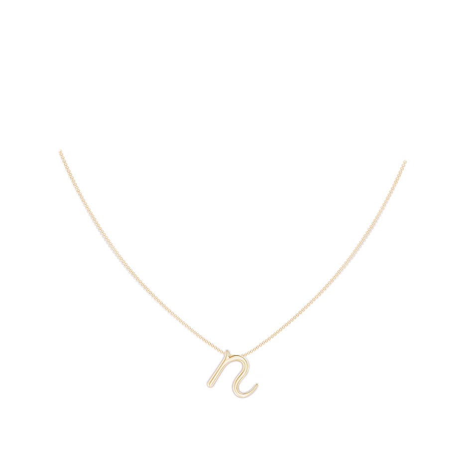 Lowercase "N" Initial Pendant in Yellow Gold Body-Neck