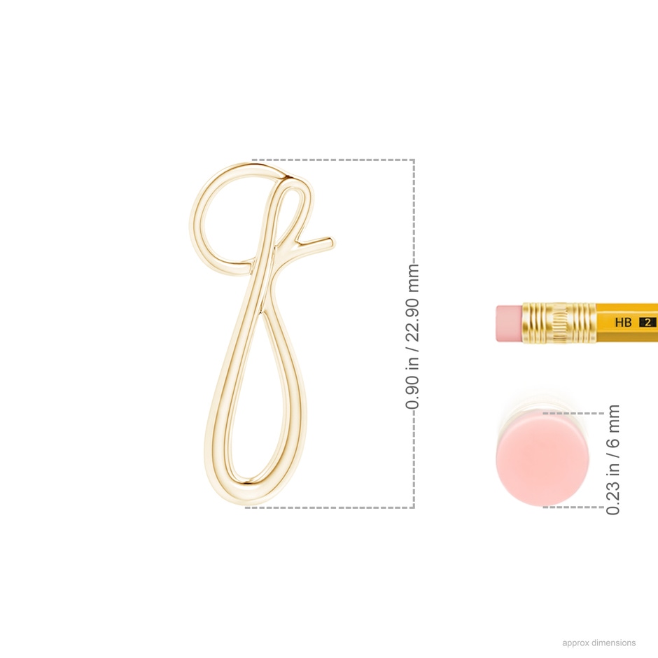 Lowercase "Q" Initial Pendant in Yellow Gold ruler