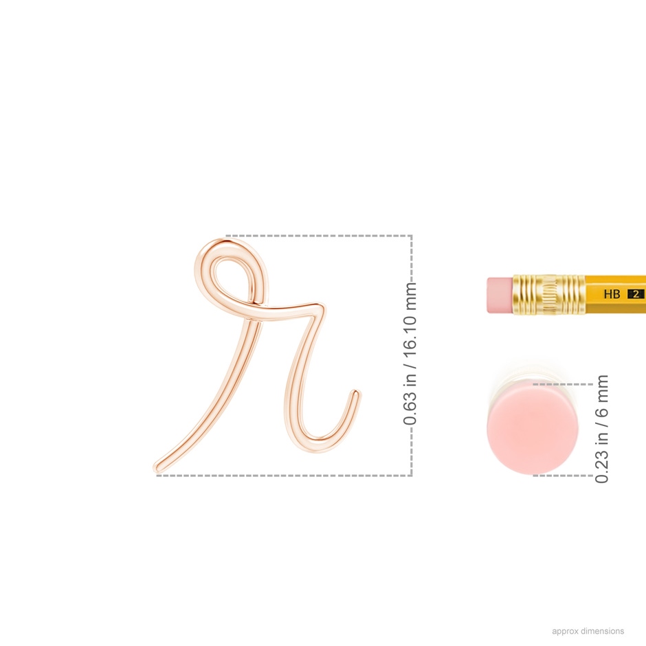 Lowercase "R" Initial Pendant in 10K Rose Gold ruler
