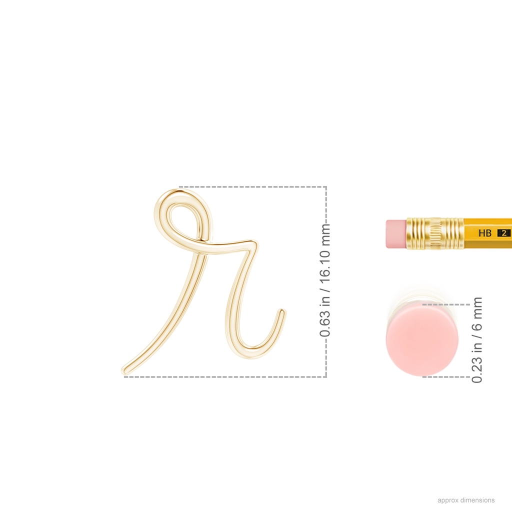 Lowercase "R" Initial Pendant in Yellow Gold Ruler