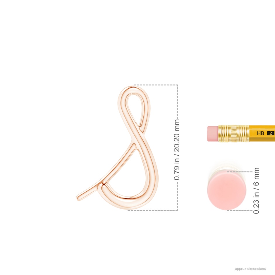 Lowercase "S" Initial Pendant in 10K Rose Gold ruler