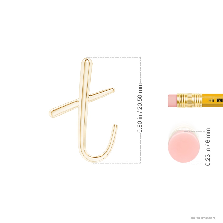 Lowercase "T" Initial Pendant in 9K Yellow Gold ruler