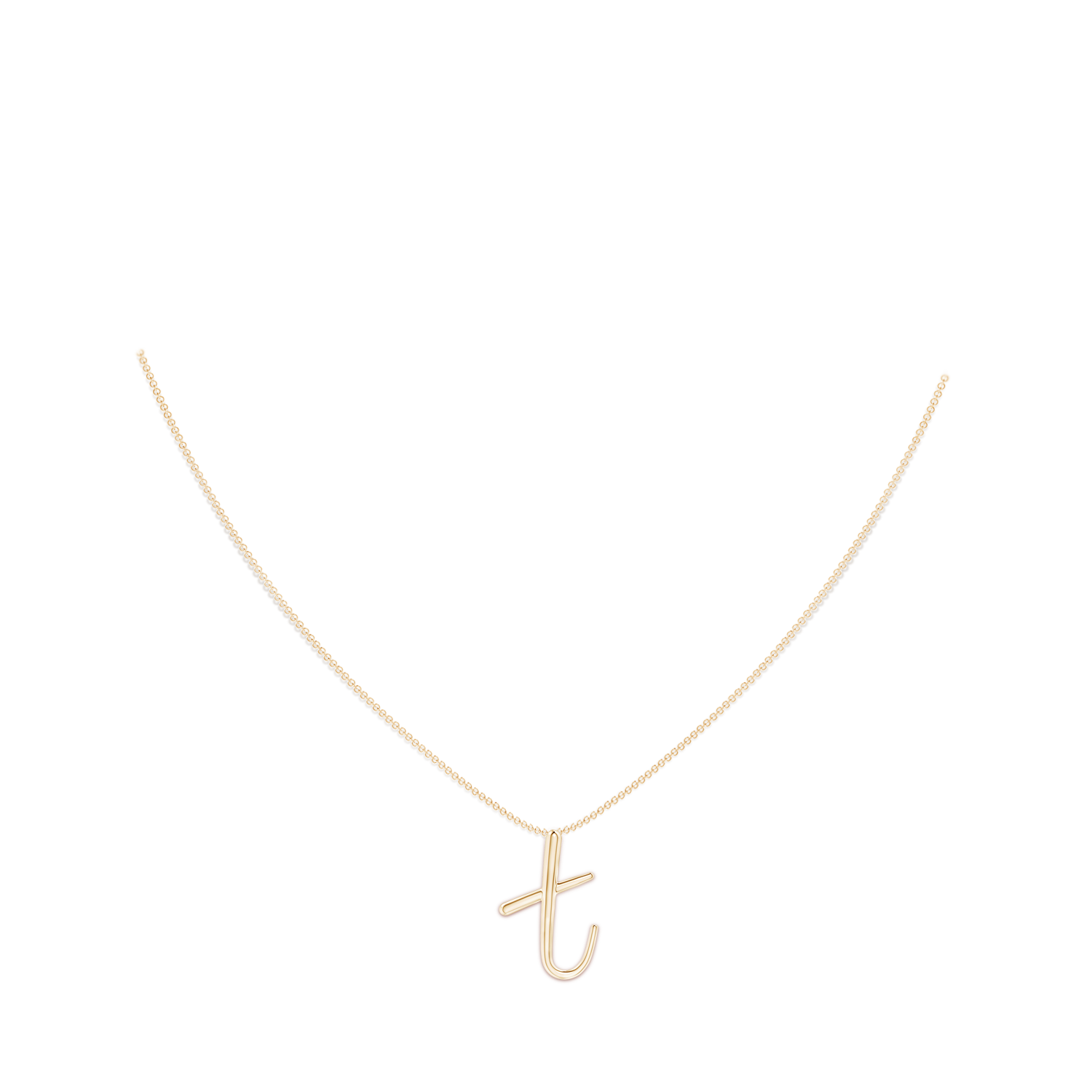 Lowercase "T" Initial Pendant in Yellow Gold - body_neck