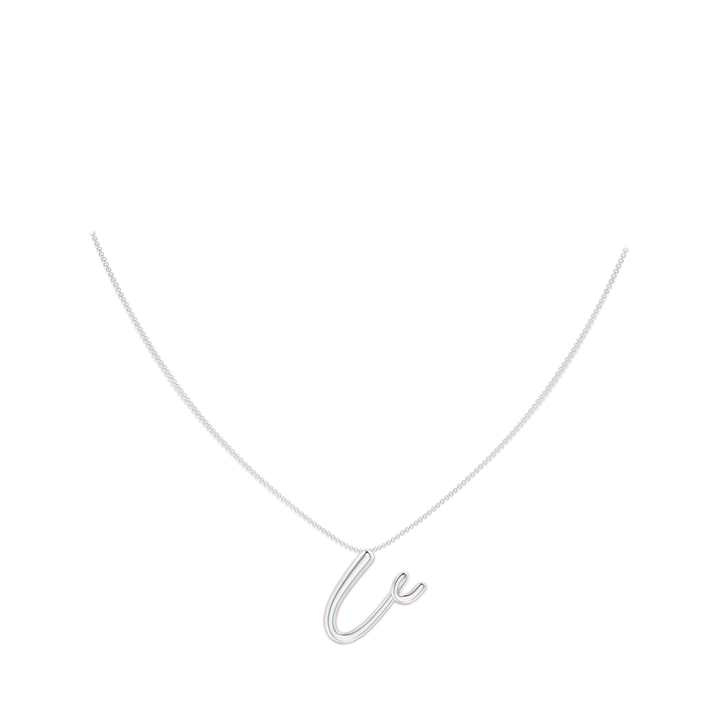 Lowercase "U" Initial Pendant in White Gold Body-Neck
