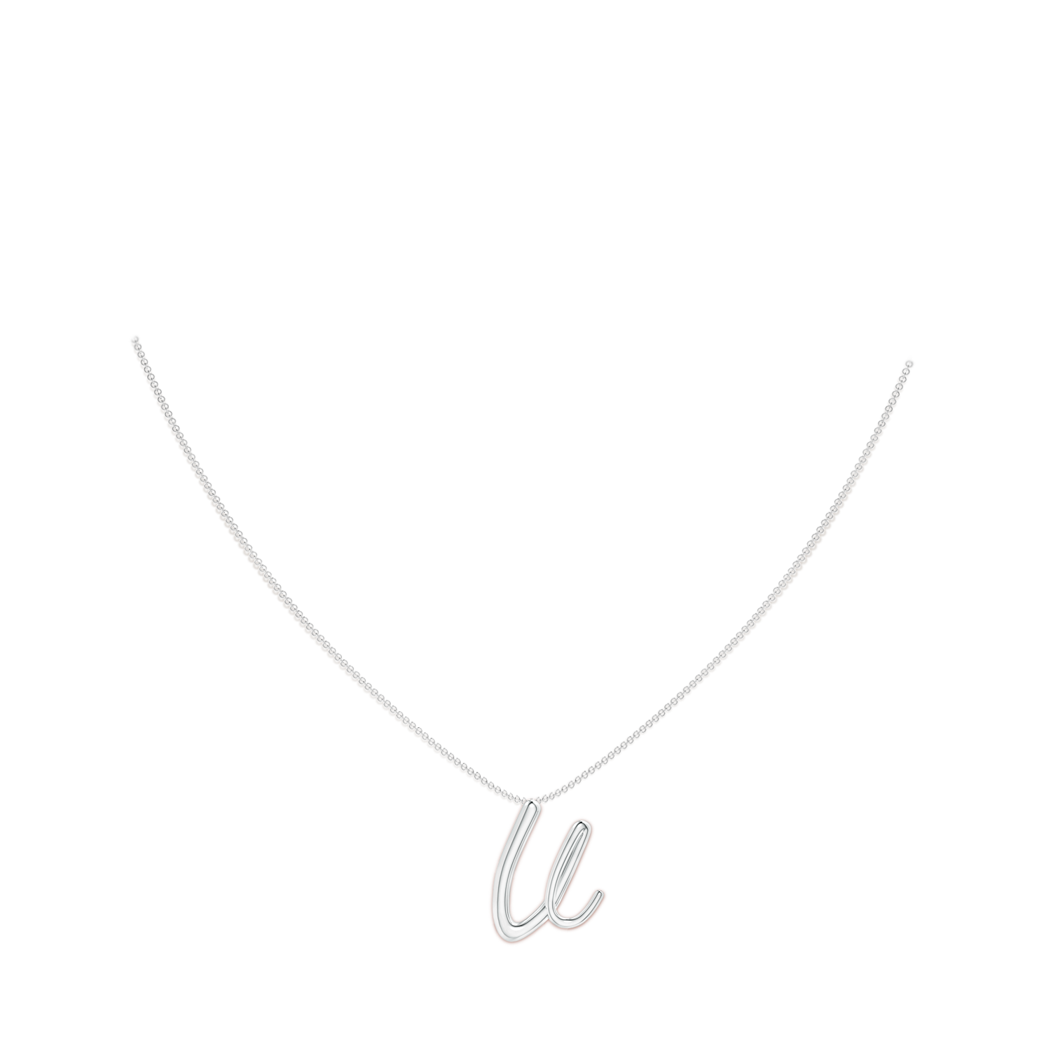Lowercase "V" Initial Pendant in White Gold - body_neck