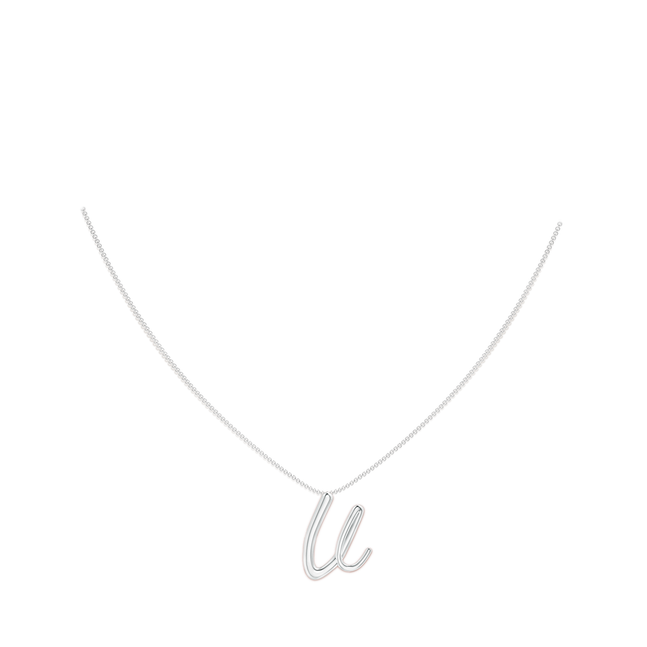 Lowercase "V" Initial Pendant in White Gold Body-Neck