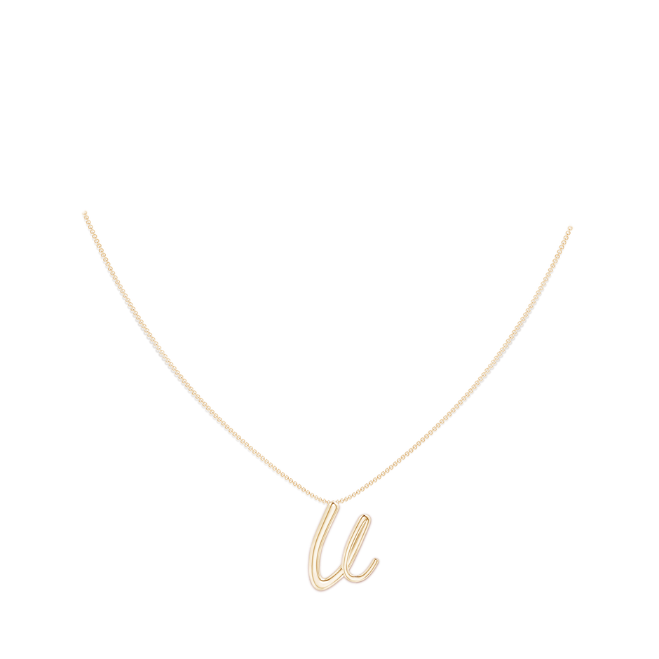 Lowercase "V" Initial Pendant in Yellow Gold body-neck