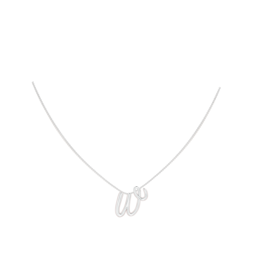 Lowercase "W" Initial Pendant in White Gold Body-Neck