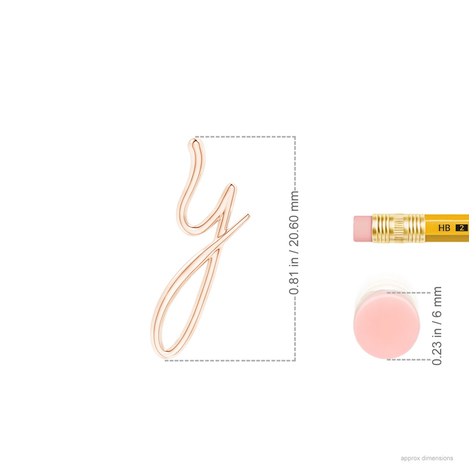 Lowercase "Y" Initial Pendant in 10K Rose Gold ruler