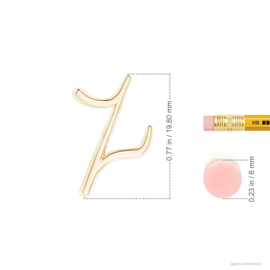 Lowercase "Z" Initial Pendant in Yellow Gold ruler