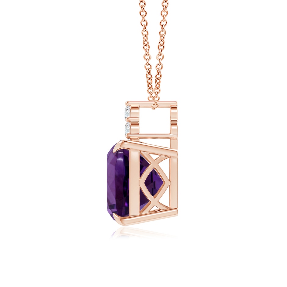 14.12x14.06x9.27mm AAAA GIA Certified Cushion Amethyst Pendant with Trio Diamonds in 18K Rose Gold side 199
