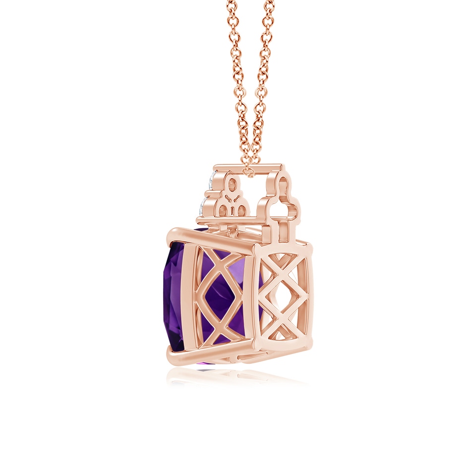 14.12x14.06x9.27mm AAAA GIA Certified Cushion Amethyst Pendant with Trio Diamonds in 18K Rose Gold side 399