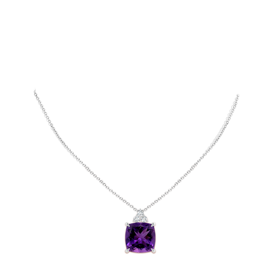 14.12x14.06x9.27mm AAAA GIA Certified Cushion Amethyst Pendant with Trio Diamonds in 18K White Gold pen