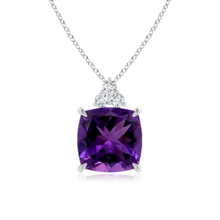 14.12x14.06x9.27mm AAAA GIA Certified Cushion Amethyst Pendant with Trio Diamonds in White Gold
