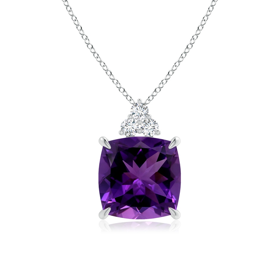 14.12x14.06x9.27mm AAAA GIA Certified Cushion Amethyst Pendant with Trio Diamonds in White Gold 