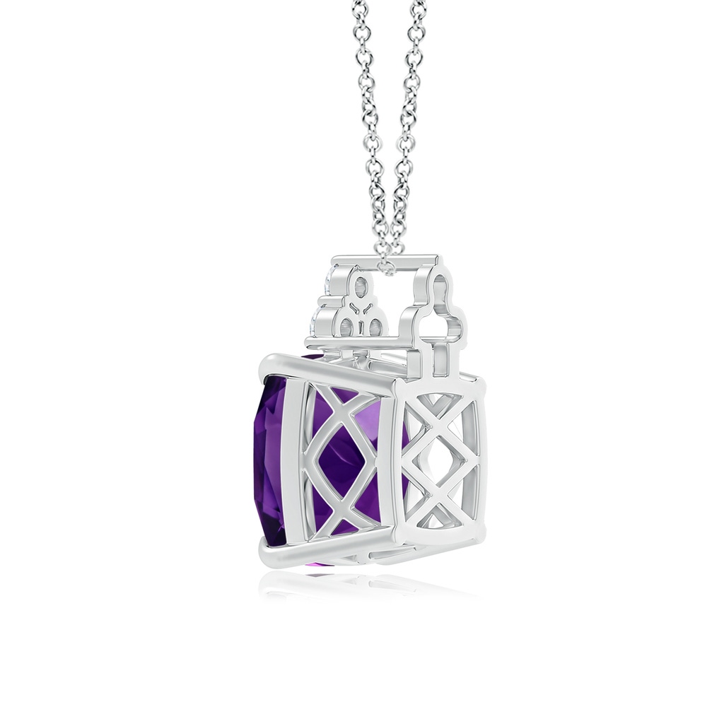 14.12x14.06x9.27mm AAAA GIA Certified Cushion Amethyst Pendant with Trio Diamonds in White Gold Side 399