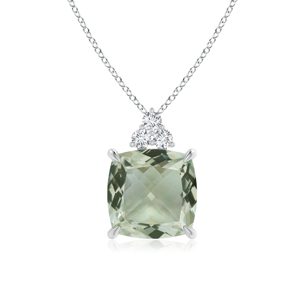 14.09x14.09x9.29mm A GIA Certified Cushion Green Amethyst Pendant with Trio Diamonds in White Gold