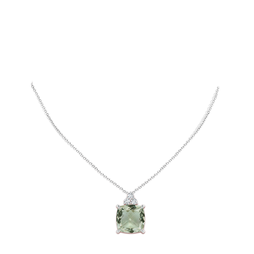 14.09x14.09x9.29mm A GIA Certified Cushion Green Amethyst Pendant with Trio Diamonds in White Gold pen