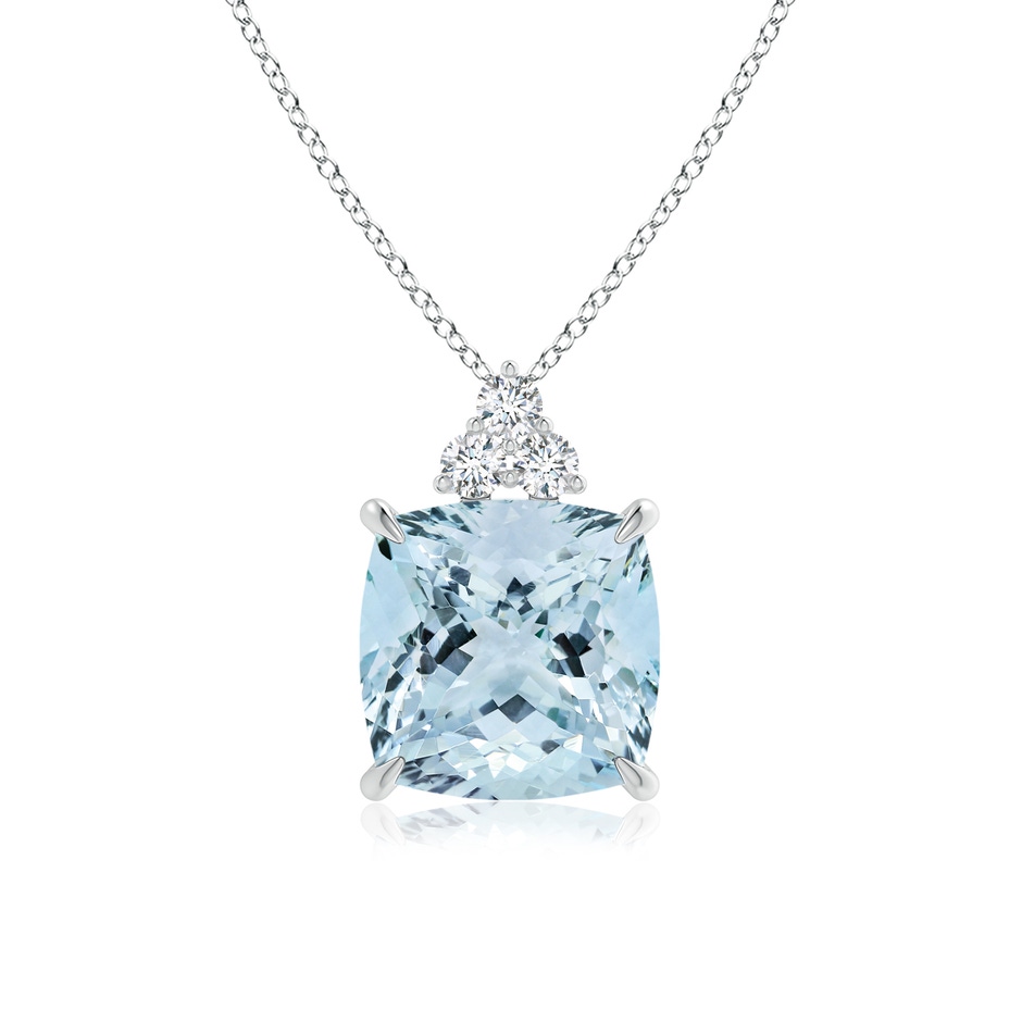 13.99x13.95x8.79mm AAA GIA Certified Cushion Aquamarine Pendant with Trio Diamonds in 18K White Gold 